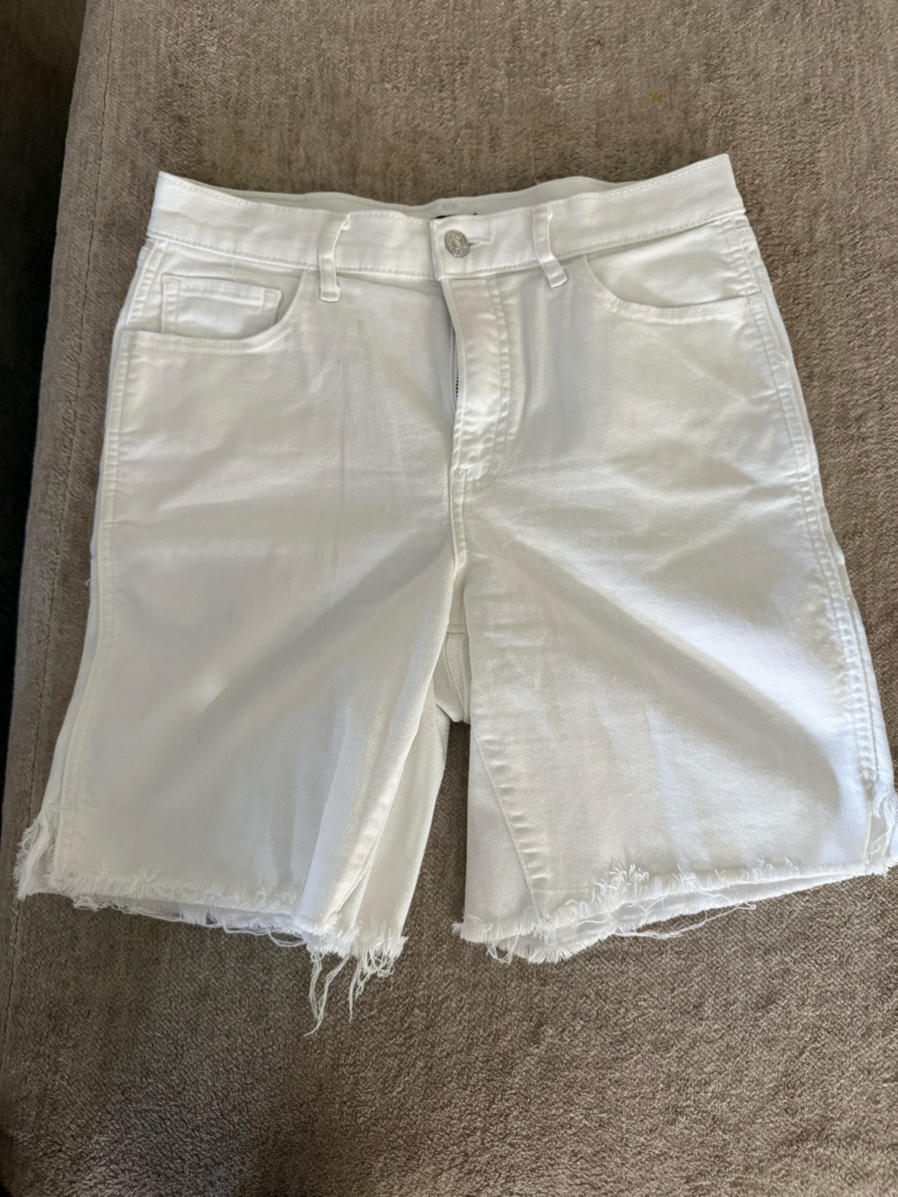 Express White Frayed Hem Bermuda Denim Shorts